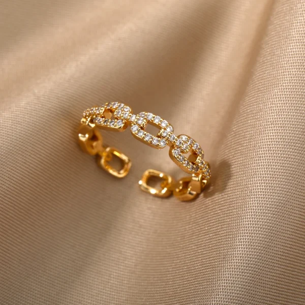 Classic Twist Chain Open Rings For Women Zircon Stainless Steel Geometric Twist Wrapped Couple Ring Wedding Aesthetic Jewelry - Image 3
