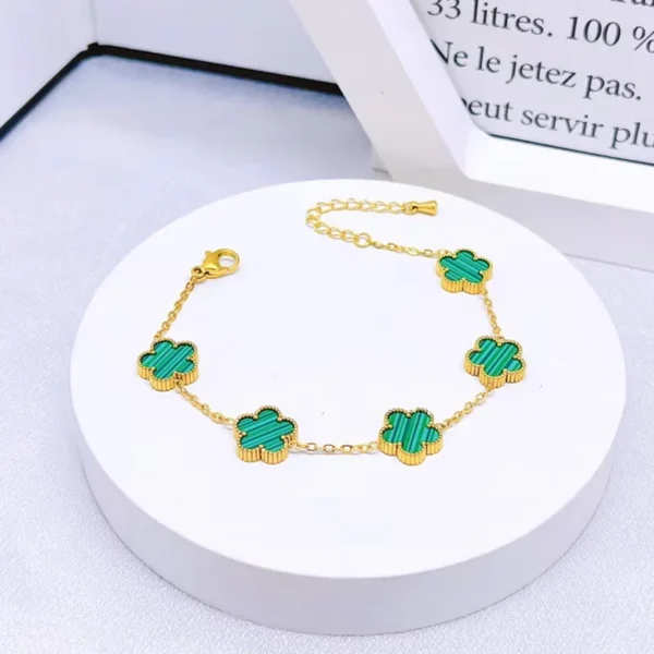 EILIECK 316L Stainless Steel Colorful Five Leaf Clover Bracelet For Women New Fashion Waterproof Wrist Chain Bangle Jewelry Gift - Image 3