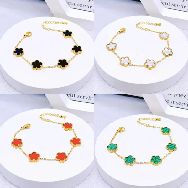 EILIECK 316L Stainless Steel Colorful Five Leaf Clover Bracelet For Women New Fashion Waterproof Wrist Chain Bangle Jewelry Gift