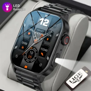LIGE Men's Watch Outdoor Flashlight Military IP68 Waterproof Smart Watch Men Heart Rate Sport Fitness Watches BT Call Smartwatch