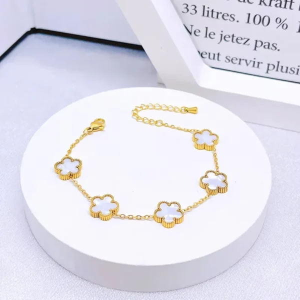 EILIECK 316L Stainless Steel Colorful Five Leaf Clover Bracelet For Women New Fashion Waterproof Wrist Chain Bangle Jewelry Gift - Image 4