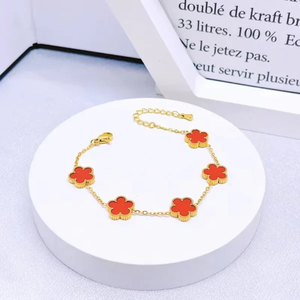 EILIECK 316L Stainless Steel Colorful Five Leaf Clover Bracelet For Women New Fashion Waterproof Wrist Chain Bangle Jewelry Gift - Image 5