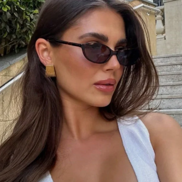 Retro Oval Frame Sunglasses Fashion Personalized Trendy Small Frame Sunglasses Punk Cat Eyes Sunshade Sun Protection Glasses - Image 2